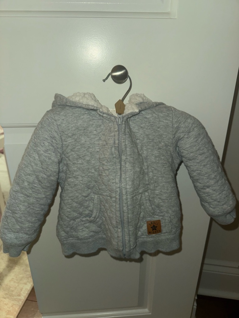 Gray Quilted Sherpa-Lined Baby Jacket